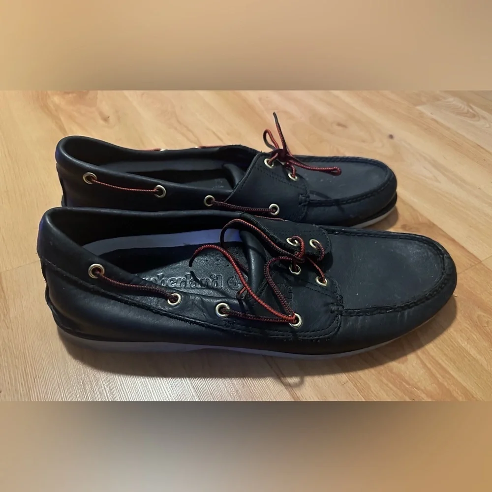 Timberland Men’s Classic Boat Shoes Black Leather 12M Non-Marking Sole Loafers